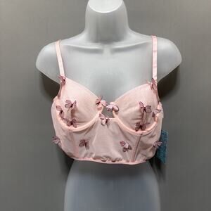 New 3D Butterfly Blue Sheer Bra Corset Top Size Large